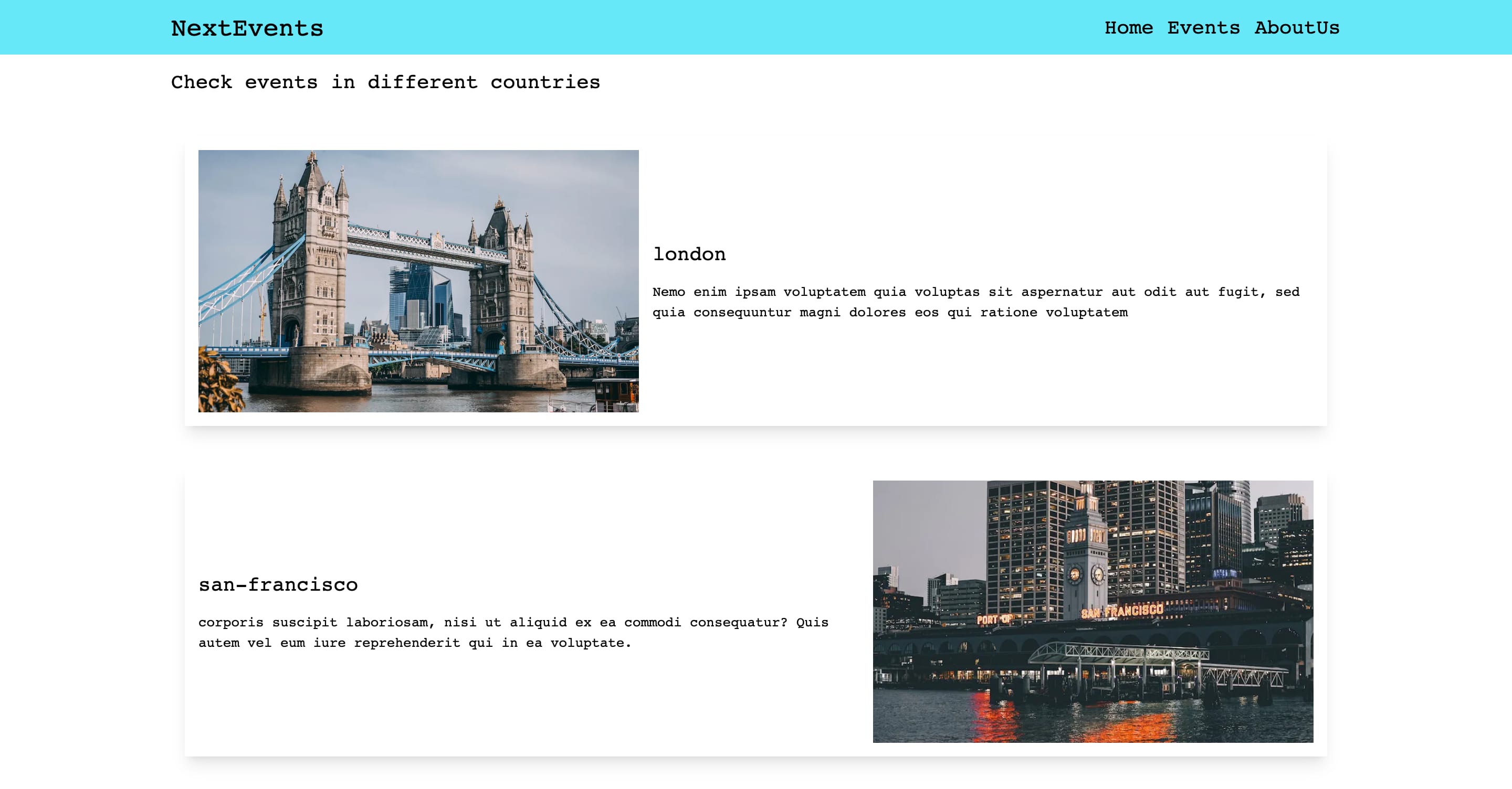 Next.js Events application interface